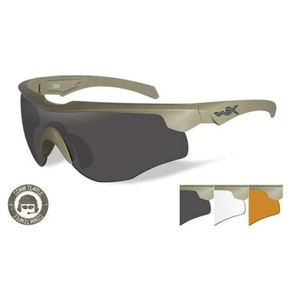 Wiley X WX Rogue COMM Glasses Smoke Grey Clear Light Rust Lens / Tan Frame