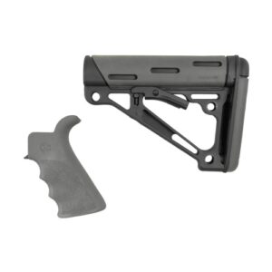 Hogue AR-15/M16 Kit – Finger Groove Beavertail Grip & OverMolded Collapsible Buttstock – Grey Rubber – Fits Commercial Buffer Tube